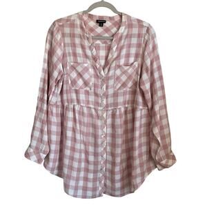 Torrid Plaid Babydoll Tunic Blouse Top Sz L Pink White Button Front Fairycore